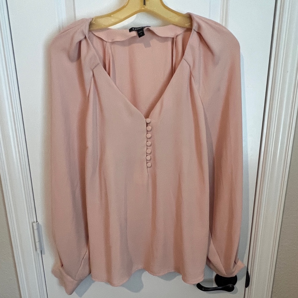 Express - Pink V Neck Puff Shoulder Blouse - Size M